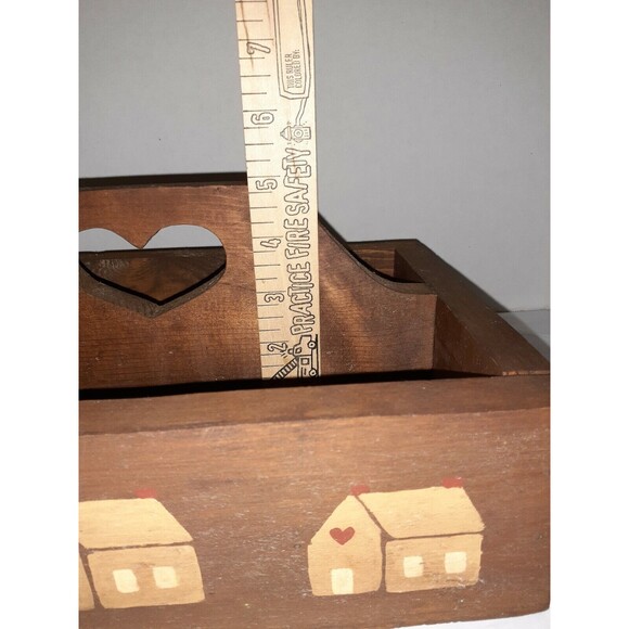 Vtg 1980's Boho Handmade Rustic Solid Wood Rectangle Caddy Tote Brown Painted - Picture 10 of 11